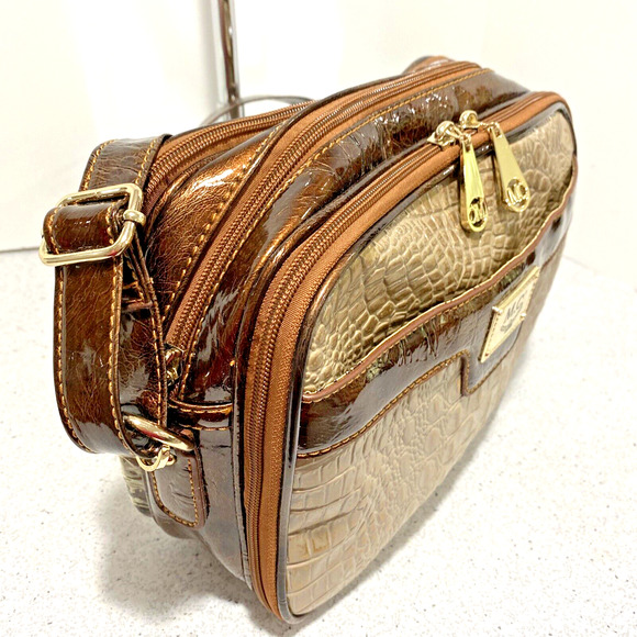 Y2K MC Marc Chantal Purse 2-Tone Moc Croc Textured Patent Crossbody Shoulder Bag - Picture 3 of 12